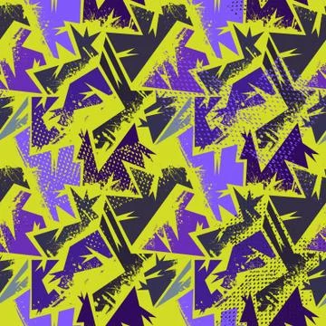 Abstract urban backdrop with curved geometry seamless pattern and grunge spots Stock Illustration