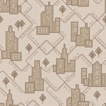 Abstract urban seamless pattern. Landscape with city blocks. Vector background. Stock Illustration