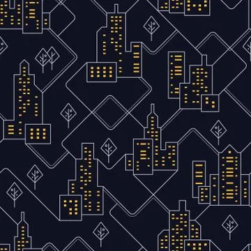 Abstract urban seamless pattern. Landscape with city blocks. Vector background. Stock Illustration