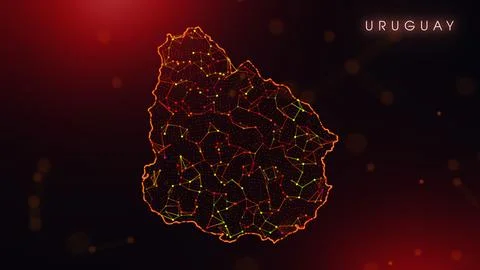 Abstract Uruguay Map Digital Network Background With Red And Orange Plexus Do Illustrazione stock