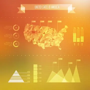 Abstract USA Map with Infographic Elements on Blurred Background Stock Illustration