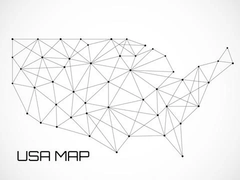 Abstract Usa map of line and point. Geometric structure, polygonal network Stock Illustration