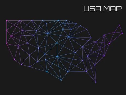 Abstract Usa map of line and point. Geometric structure, polygonal network Stock Illustration