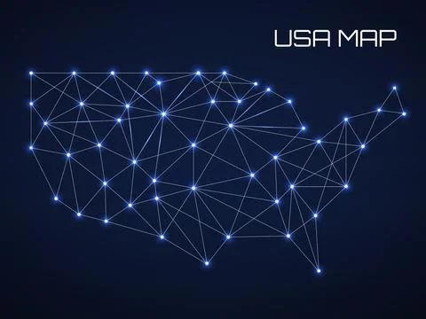 Abstract Usa map of line and point. Geometric structure, polygonal network Stock Illustration