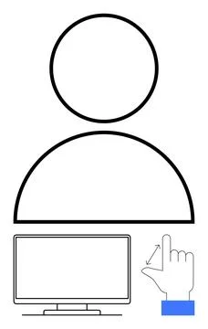 Abstract User Profile Icon with Computer Screen and Touch Gesture Symbol Stock Illustration