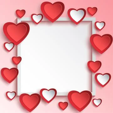 Abstract Valentines day background with 3d paper hearts Stock Illustration