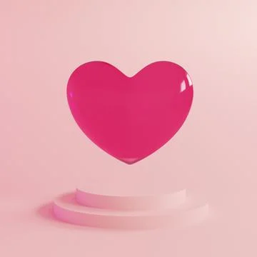 Abstract Valentines day background with flying realistic glass heart and happy Stock Illustration