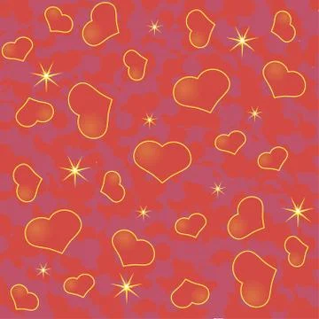 Abstract valentine's day background with many red hearts and the stars Stock Illustration