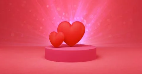 Abstract Valentine's Day background with two red hearts on the podium. Festiv Stock Illustration