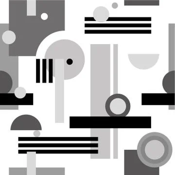 Abstract vanguard seamless background, rectangle and circles, black gray white. Stock Illustration