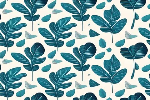 Abstract various blue leaves seamless pattern on white background. Leaf cli.. Illustrazione stock