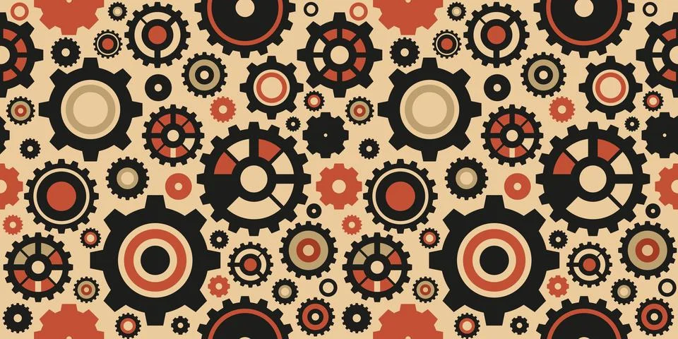 Abstract various cogs and gears wheel mechanisms engineering seamless patte.. Illustrazione stock