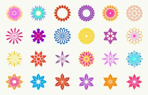 Abstract various flower vector element set. Set of 24 elements Stock Illustration