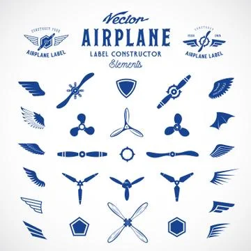 Abstract Vector Airplane Labels or Logos Construction Elements. Isolated Stock Illustration