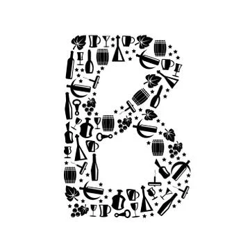 Abstract vector alphabet - B made from Wine icon - alphabet set Illustrazione stock