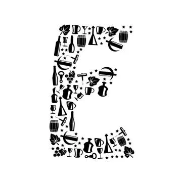 Abstract vector alphabet - E made from Wine icon - alphabet set Stock Illustration