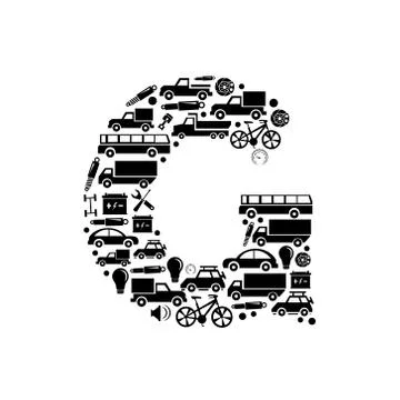 Abstract vector alphabet - G made from car icon - alphabet set Stock Illustration