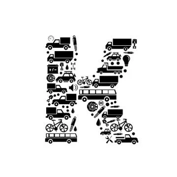 Abstract vector alphabet - K made from car icon - alphabet set Illustrazione stock