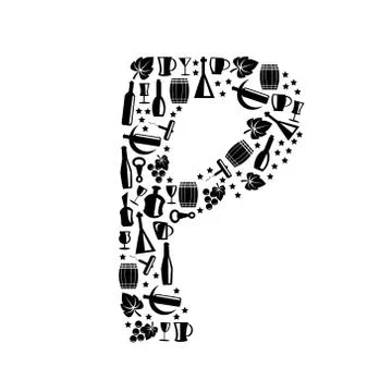 Abstract vector alphabet - P made from Wine icon - alphabet set Stock Illustration