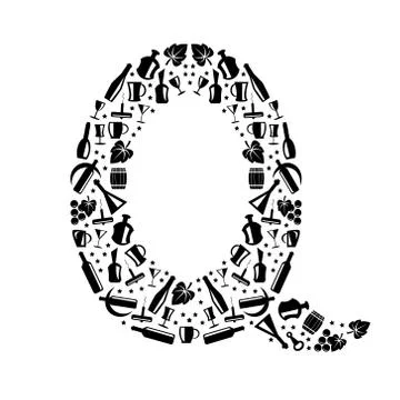Abstract vector alphabet - Q made from Wine icon - alphabet set Stock Illustration