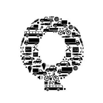 Abstract vector alphabet - Q made from car icon - alphabet set Stock Illustration