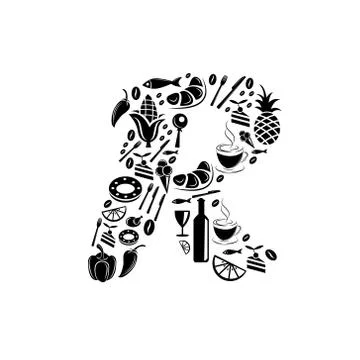 Abstract vector alphabet - R made from Food icon - alphabet set Stock Illustration