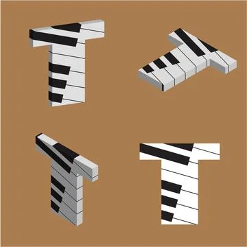 Abstract vector alphabet - T made from piano - alphabet set Stock Illustration