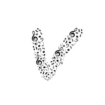 Abstract vector alphabet - V made from music notes - alphabet set Illustrazione stock