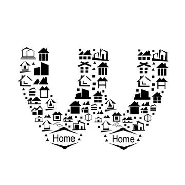 Abstract vector alphabet - W, made from the house icon - alphabet set. Stock Illustration