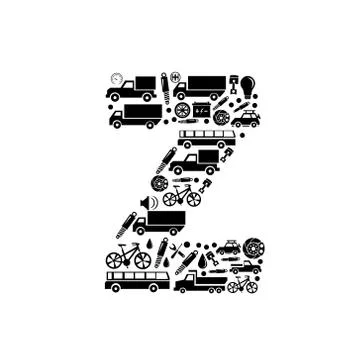 Abstract vector alphabet - Z made from car icon - alphabet set Stock Illustration