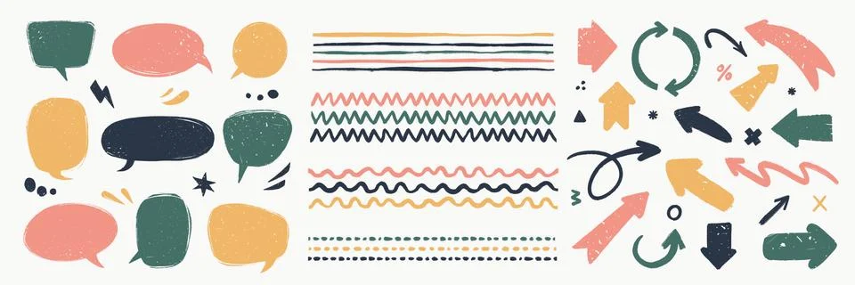 Abstract vector arrows, bubbles, and strokes. Various doodle elements for Stockillustratie