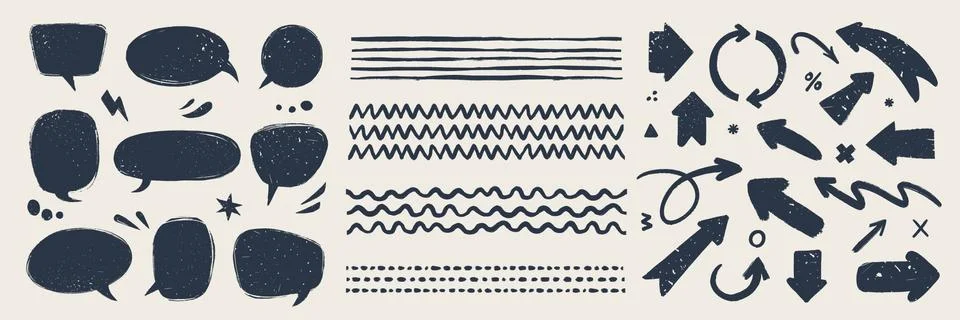 Abstract vector arrows, bubbles, and strokes. Various doodle elements for 스톡 일러스트