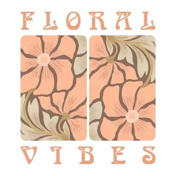 Abstract vector art illustration with hand drawn flowers composition and le.. Stock Illustration