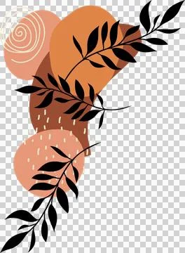 Abstract vector art is showing blobs, black branches and cream spiral on Stock Illustration