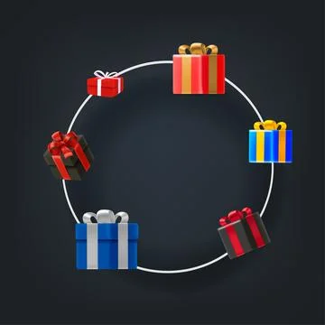 Abstract vector background with circle frame with gift boxes. Landing page .. 스톡 일러스트