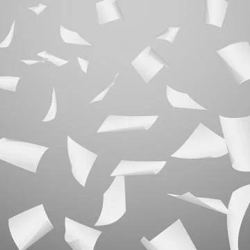 Abstract vector background with flying, falling, scattered office white paper イラスト素材