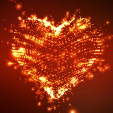 Abstract vector background with glowing heart. Cloud of red shining points in Stock Illustration