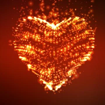 Abstract vector background with glowing heart. Cloud of red shining points in Stock Illustration
