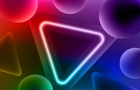 Abstract vector background with glowing neon circles and triangles. 3d vector Stock-Illustration