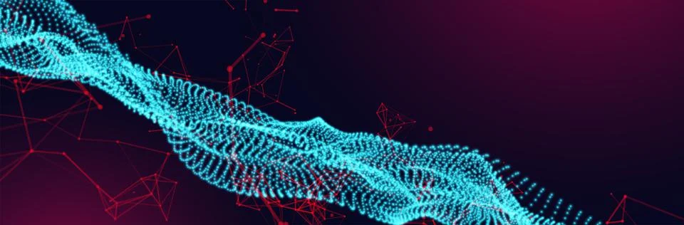 Abstract vector background. Glowing particles dynamic flow. Stock Illustration