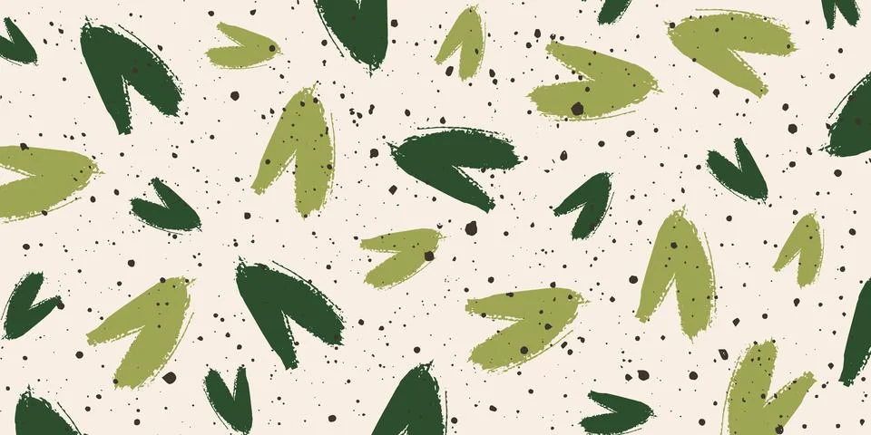 Abstract vector background with green brush strokes and dots on beige. Simple Stock Illustration
