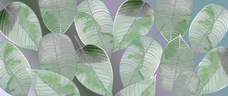 Abstract vector background with green watercolor leaves for decor Stock Illustration