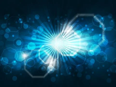 Abstract vector background with lights and glowing octagons shape. Stock Illustration