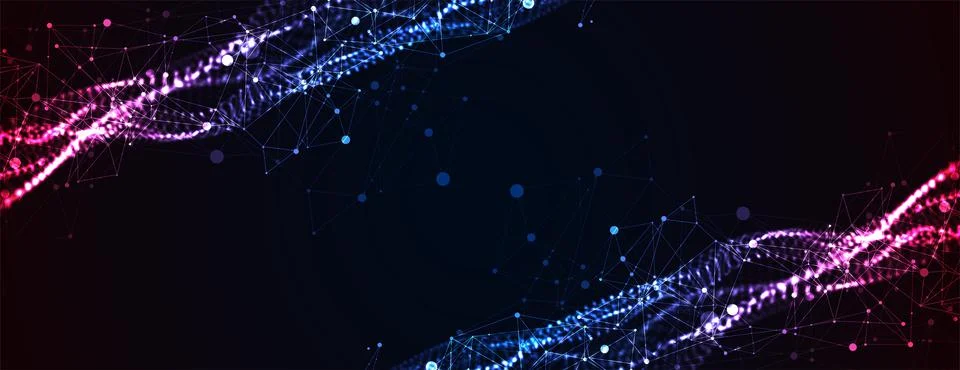 Abstract vector background. Particles dynamic flow with plexus effect. Stock Illustration