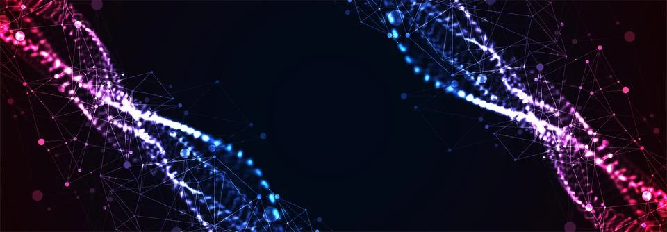 Abstract vector background. Particles dynamic flow with plexus effect. Stock Illustration