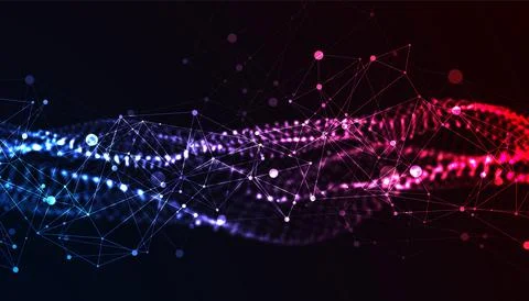 Abstract vector background. Particles dynamic flow with plexus effect. Stock Illustration