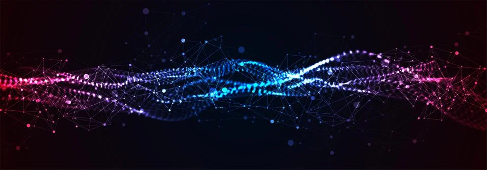 Abstract vector background. Particles dynamic flow with plexus effect. Stock Illustration