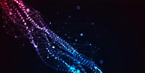 Abstract vector background. Particles dynamic flow with plexus effect. 스톡 일러스트