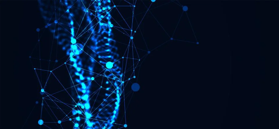 Abstract vector background. Particles dynamic flow with plexus effect. 스톡 일러스트