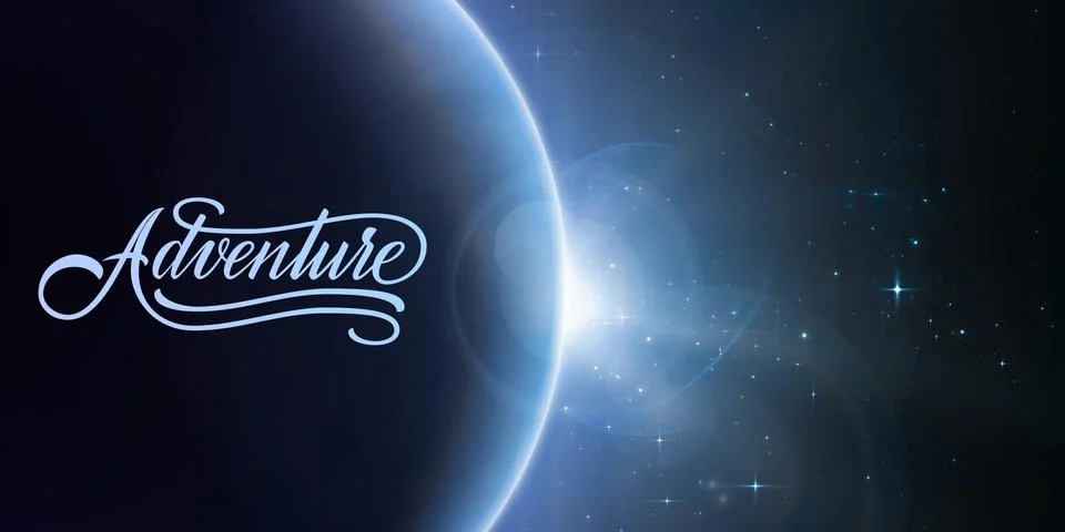 Abstract vector background with planet and eclipse of its star with lettering Stock Illustration